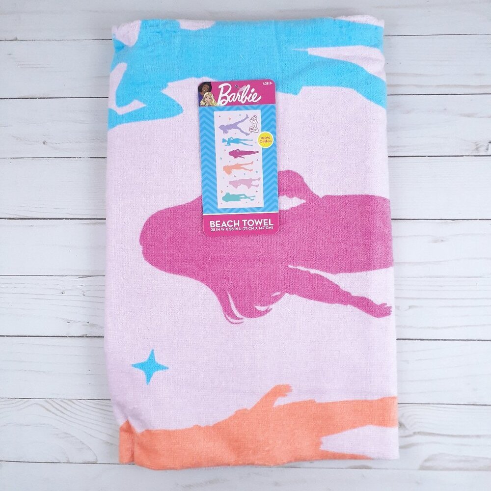 Mattel Barbie Beach Towel 28x58 Pink Hearts